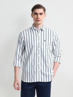 Arrow Sports - Slim Cotton Vertical Stripes Shirt Blue