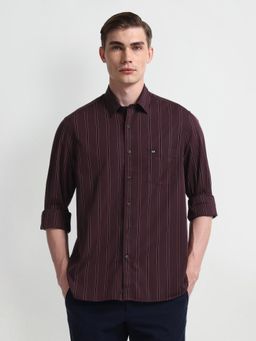 Arrow Sports - Slim Cotton Vertical Stripes Shirt Red