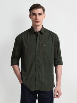 Arrow Sports - Slim Cotton Vertical Stripes Shirt Green