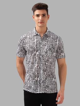 BULLMER - Black Trendy Regular Fit Printed Causal Half Sleeve Shirt for Men