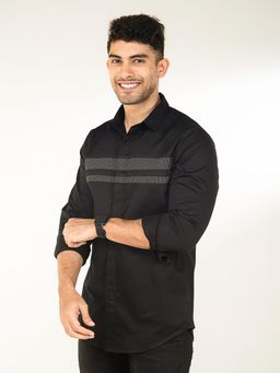 The Bleu Label - Mens Casual Full Sleeves Collar Neck Shirt Black