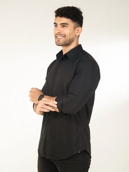 The Bleu Label - Mens Casual Full Sleeves Collar Neck Shirt Black