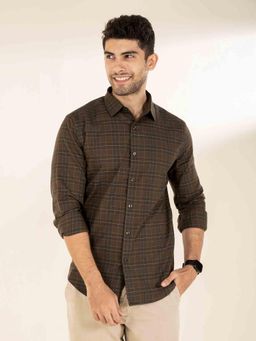 The Bleu Label - Mens Casual Full Sleeves Collar Neck Shirt Brown