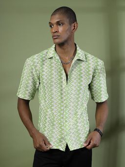 RIGO - Men Green Crochet Shirt
