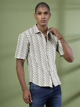 RIGO - Men Brown Crochet Shirt