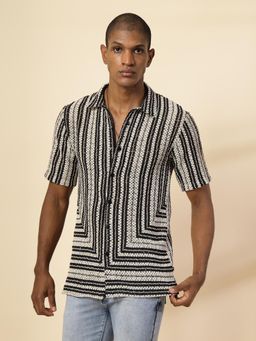 RIGO - Men Black and White Crochet Shirt