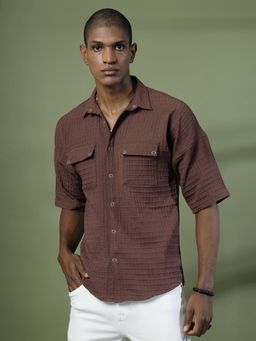 RIGO - Men Brown Oversized Waffle Textured Shirt