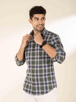 The Bleu Label - Mens Casual Full Sleeves Collar Neck Shirt Green