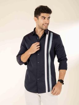 The Bleu Label - Mens Casual Full Sleeves Collar Neck Shirt Navy Blue