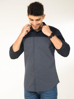 The Bleu Label - Mens Casual Full Sleeves Collar Neck Shirt Navy Blue