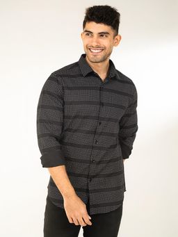 The Bleu Label - Mens Casual Full Sleeves Collar Neck Shirt Black