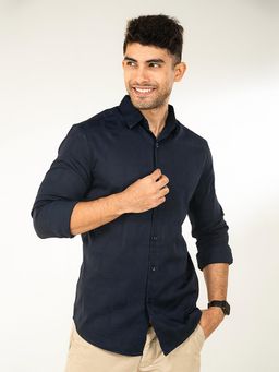 The Bleu Label - Mens Casual Full Sleeves Collar Neck Shirt Navy Blue