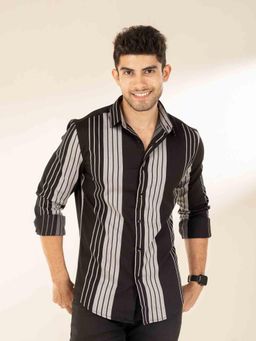 The Bleu Label - Mens Casual Full Sleeves Collar Neck Shirt Black