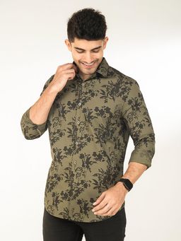 The Bleu Label - Mens Casual Full Sleeves Collar Neck Shirt Green