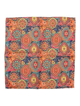 The Tie Hub - Orange Multi-Color Flower Silk And Cotton Pocket Square