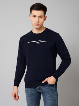 Cantabil - Men's Navy Blue Solid Round Neck Full Sleeve Casual Sweatshirt