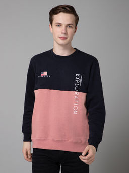 Cantabil - Men's Dark Pink Color Block Round Neck Full Sleeve Casual Sweatshirt
