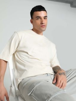 Puma - Ess Elevated Logo Boxy Mens Off White T-Shirt