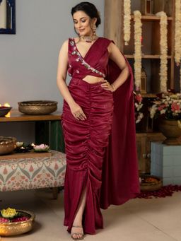 Lavanya The Label - Rose Pink Apricot Jacket Style Blouse Saree with Stitched Blouse