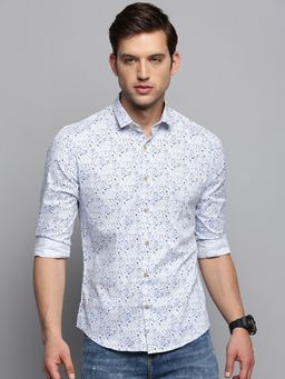 SHOWOFF - Mens Spread Collar Printed White Classic Shirt