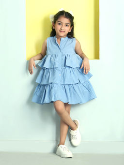 The Mom Store - Chambray Solid Blue Girls Casual Dress