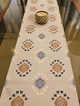 Akira Furnishings - Beige Diamond Pattern Table Runner (4 Seater)