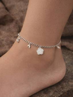 Axora Life - Women 925 Sterling Silver Star and Flower Charms Anklets