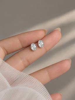 Axora Life - 925 Sterling Silver Classic Oval Crystal Silver Stud Earrings