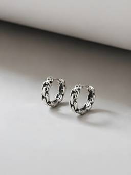 Axora Life - 925 Sterling Silver Oval Pattern Silver Hoop Earrings