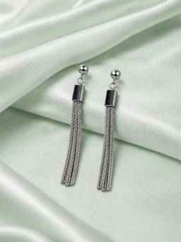 Axora Life - 925 Sterling Silver Minimalist Silver Chain Tassel Drop Earrings