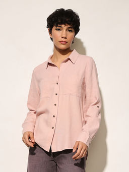 ONLY - Pink Solid Long Sleeves Shirt