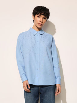 ONLY - Blue Embellished Rhine Stone Shirt