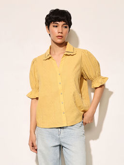 ONLY - Mustard Embroidered Puff Sleeves Shirt