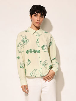 ONLY - Green Seascape Print Shirt