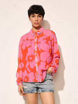 ONLY - Pink Printed Full Sleeves Shirt