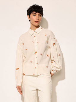 ONLY - Off White Embroidered Shirt