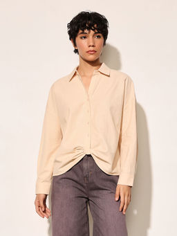 ONLY - Beige Solid Gathered Shirt