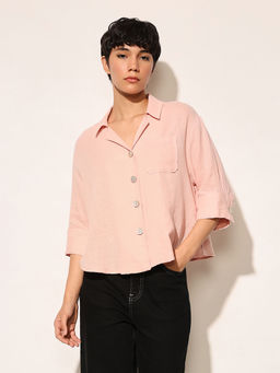 ONLY - Pink Solid Front Pocket Shirt