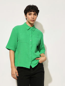ONLY - Green Crinkled Textured Shirt