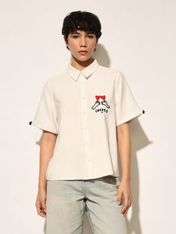 ONLY - Off White Short Sleeves Printed Shirt