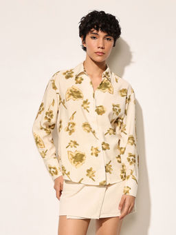 ONLY - Cream and Green Floral Print Shirt