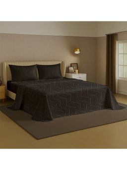 SLEEPSIA - Lounge Premium Cocoa Waves Satin Queen Size Double Bedsheet & 2 Pillow Covers (Queen)