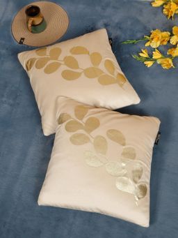 HOSTA HOMES - Soft Velvet Golden Foil Graphic Printed Cushion Covers - Cream (16 x 16 Inches)