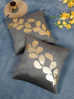 HOSTA HOMES - Soft Velvet Golden Foil Graphic Printed Cushion Covers - Grey (16 x 16 Inches)