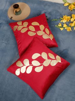 HOSTA HOMES - Soft Velvet Golden Foil Graphic Printed Cushion Covers - Maroon (16 x 16 Inches)