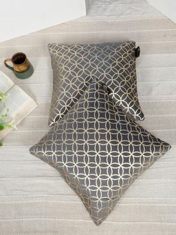HOSTA HOMES - Soft Velvet Golden Foil Geometric Printed Cushion Covers - Grey (16 x 16 Inches)