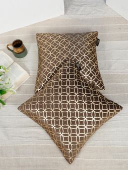 HOSTA HOMES - Soft Velvet Golden Foil Geometric Printed Cushion Covers - Brown (16 x 16 Inches)