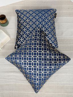 HOSTA HOMES - Soft Velvet Golden Foil Geometric Printed Cushion Covers - Navy Blue (16 x 16 Inches)