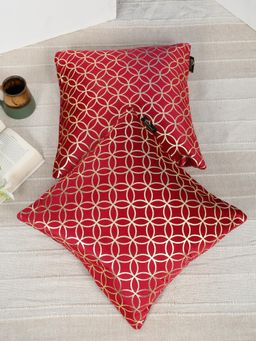 HOSTA HOMES - Soft Velvet Golden Foil Geometric Printed Cushion Covers - Maroon (16 x 16 Inches)
