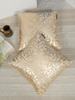 HOSTA HOMES - Soft Velvet Golden Foil Ethnic Printed Cushion Covers - Cream (16 x 16 Inches)